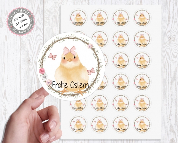 zuckersüße Sticker Aufkleber " Küken "Frohe Ostern 24 Stück 4cm Etikett selbstklebend von Lüttentüddel®